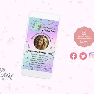 Festa di addio, buon viaggio, biglietto d'invito digitale - modificabile in CANVA - simpatico alligatore con birra - FRW001