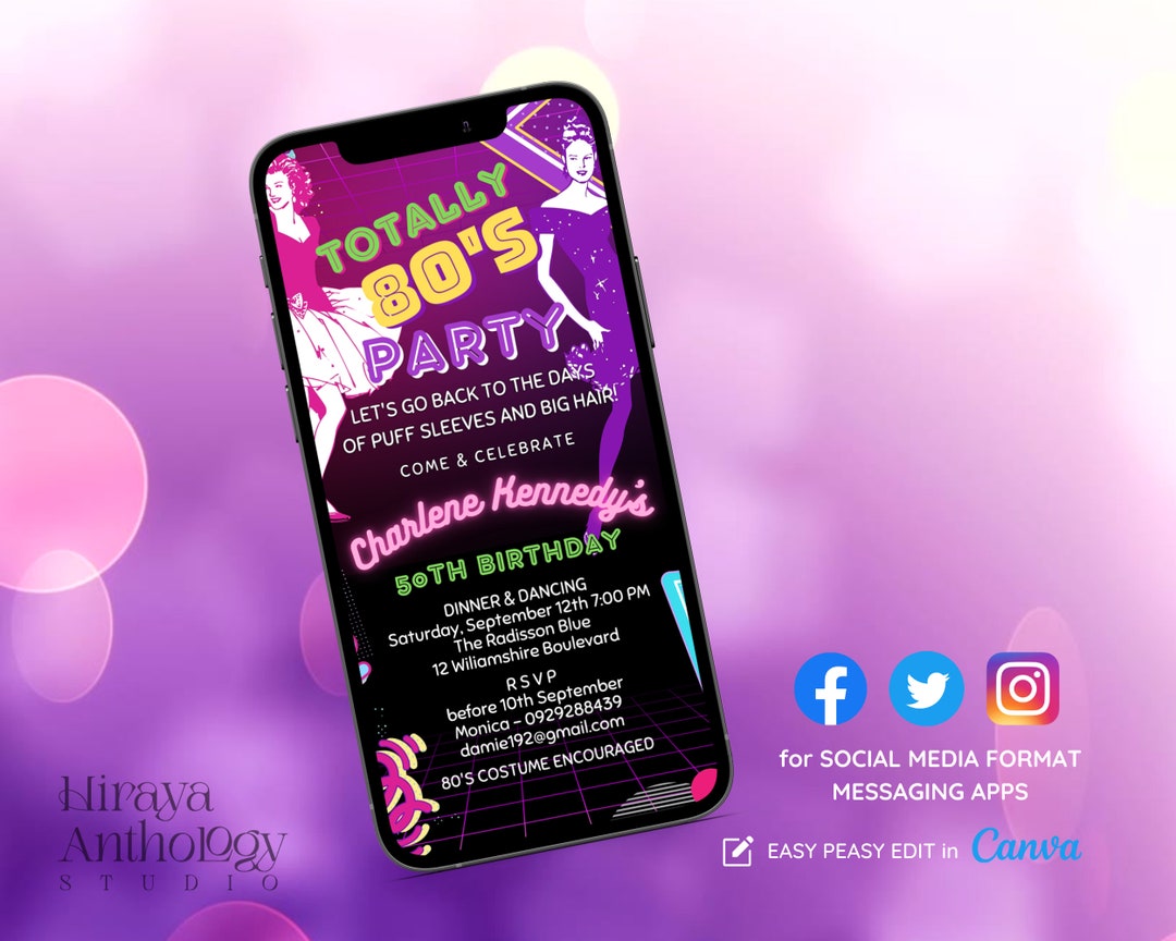 80's Birthday Party Digital Invitation, Throwback 80s , 1980's Theme