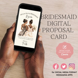 BRIDESMAID Proposal Digital Card - Editable in CANVA - African American Bride Entourage  Girls WBMCP002