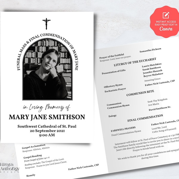 Catholic FUNERAL Mass Program, Funeral Liturgy, Final Commendation, Memorial Service Program | Celebrating the Life M003-FP