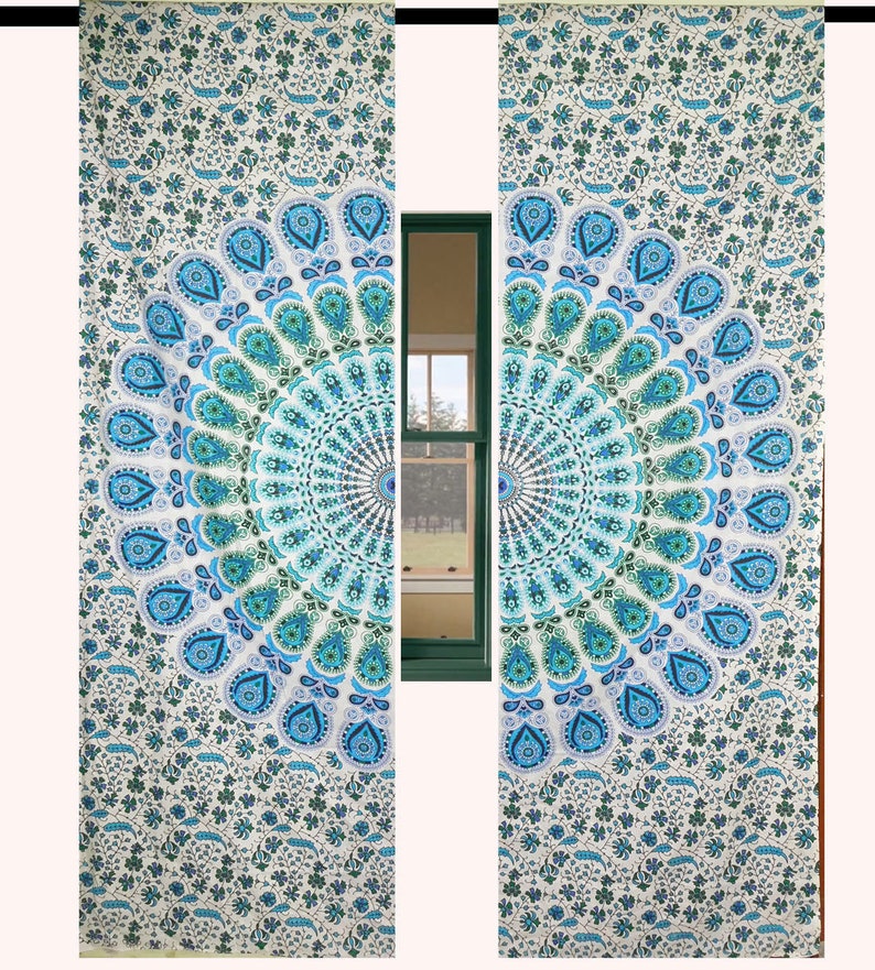 mandela curtain ombre printed window treatments boho window treatment door hanging drape balcony room decor curtain peacock mandala curtain
