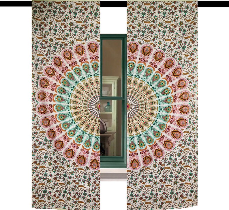 mandela curtain ombre printed window treatments boho window treatment door hanging drape balcony room decor curtain peacock mandala curtain