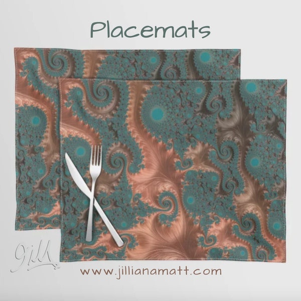 Placemats | Copper and Green | Copper Kitchen Decor | 100% Cotton | Geometric Pattern | Machine Washable | sets of 2 or 4