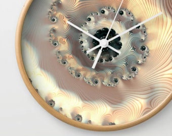 Peach Wall Clock | Spiral Design | Silent Motor | Shatterproof Plexiglass | 3 Frame Options | Fractal Pattern | Unique | Champagne Peach