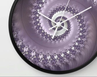 Wall Clock | Lavender Purple | Silent Motor | Geometric Design | Spiral Art | 6 Design Options | Funky Clock | Sacred Geometry Clock