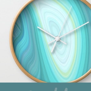 Clock Teal and Taupe Fractal Geometry Blue Wall Clock Trippy Golden Spiral Analog Clock Fractal Math Design 3 Frame Options
