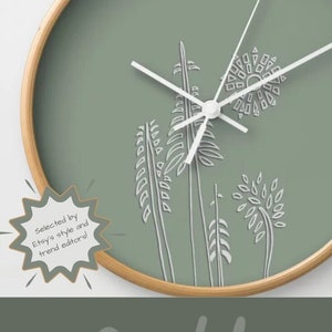 Tree Wall Clock Sage Green Nature Theme Trees Sun Moon Nature Lover Naturalists Clock Environmental 3 Frame Options image 1