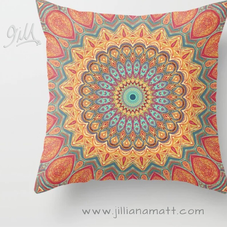 Burnt Orange and Teal Throw Pillow Bohemian Mandala Southwest Etsy