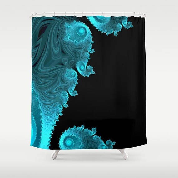 teal and black shower curtain