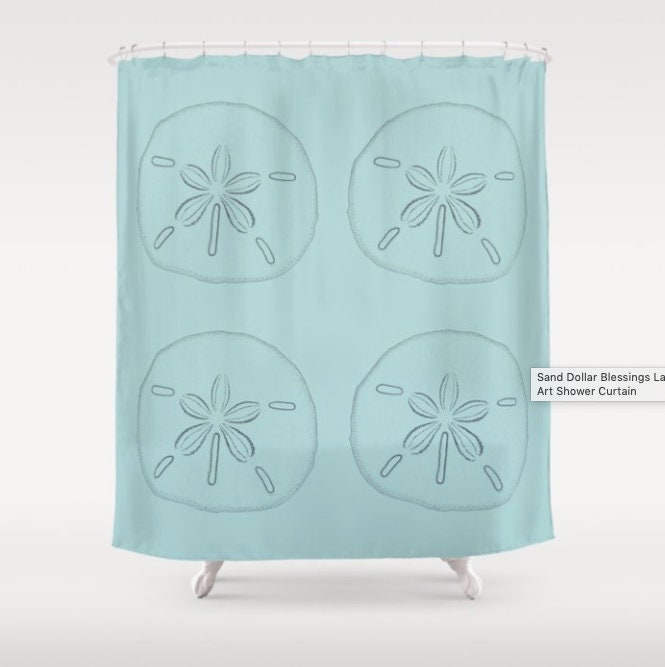 Pastel Teal Sand Dollar Shower Curtain Seaside Theme Bathroom Etsy