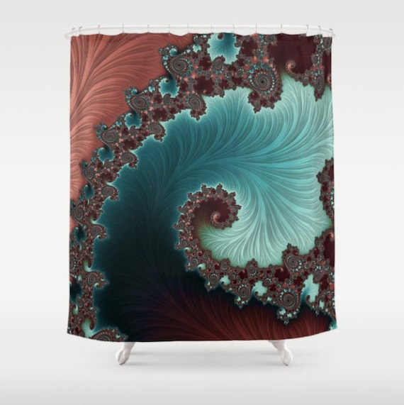 Shower Curtain Turquoise And Copper, Fractal Shower Curtain