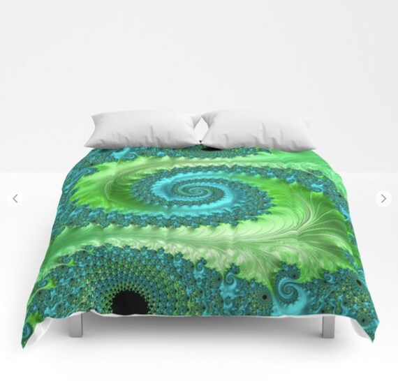 Teal And Lime Green Golden Spiral Duvet Cover Or Comforter Etsy