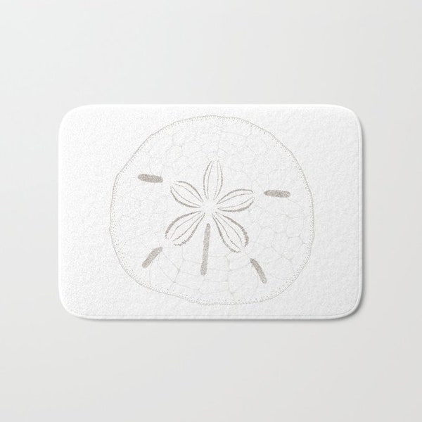 White Sand Dollar Bath Mat, Soft Beige Sand Dollar Printed on White Memory Foam Bathmat, 2 SIZES AVAILABLE!