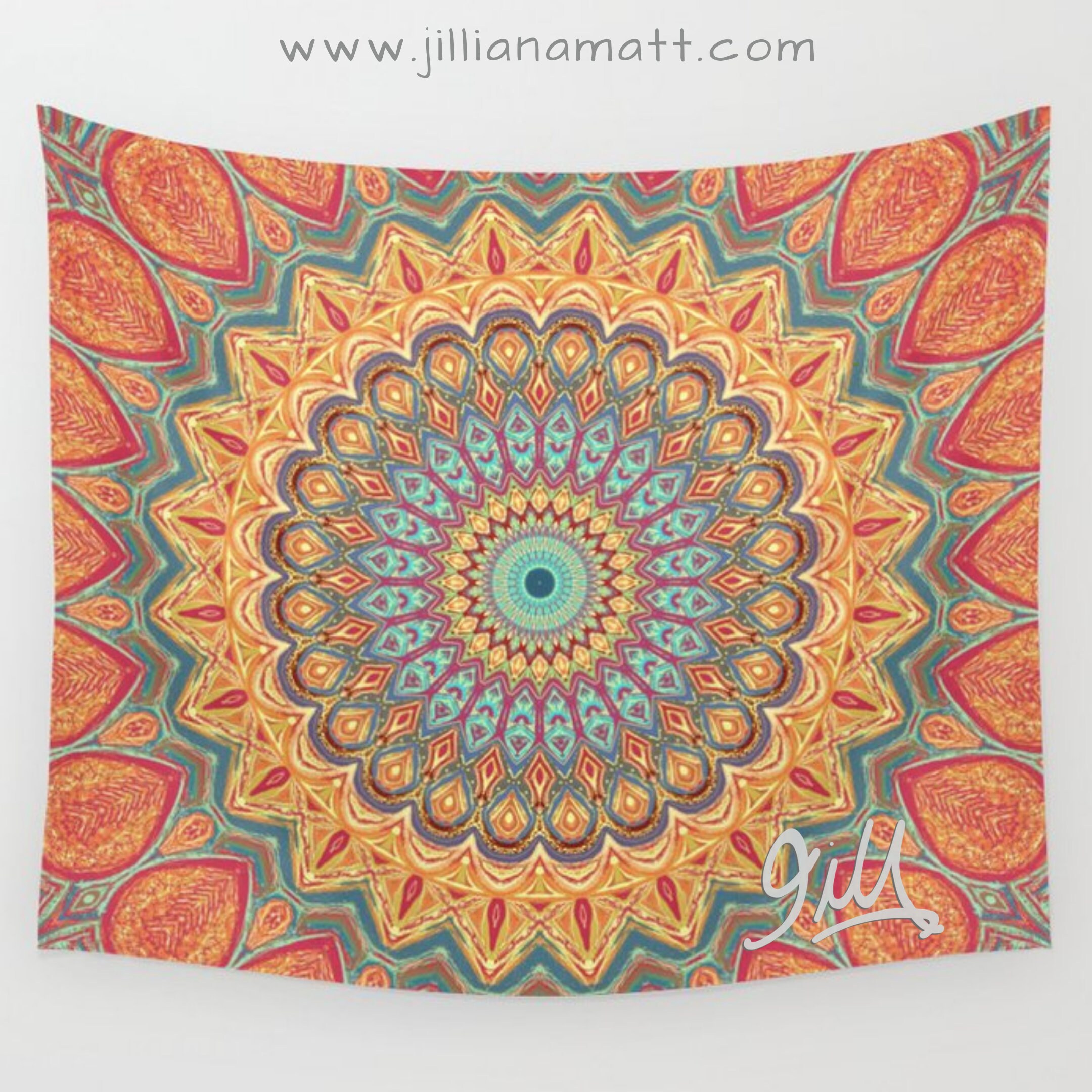 Mandala Tapestry Orange and Teal Bohemian Style Wall Etsy