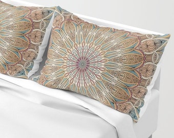 Pillow Shams | Pillow Cases | Pastel Mandala Design | Soft and Gentle | Set of 2 King Size or Regular Size Bohemian Mandala Pillow Cases
