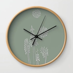 Tree Wall Clock Sage Green Nature Theme Trees Sun Moon Nature Lover Naturalists Clock Environmental 3 Frame Options image 4