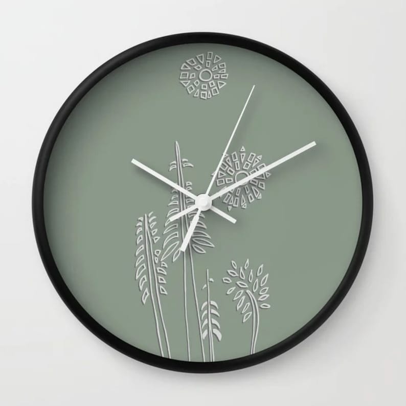 Tree Wall Clock Sage Green Nature Theme Trees Sun Moon Nature Lover Naturalists Clock Environmental 3 Frame Options image 7