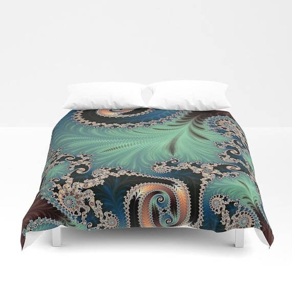 Green Teal Gold Geometric Duvet Cover Or Comforter Sacred Geometry Inspired Bedroom Decor Idea