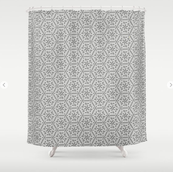 Stone Grey Hexagon Pattern Shower Curtain Neutral Palette Gray Bathroom Decor Matching Bathmat And Free Usa