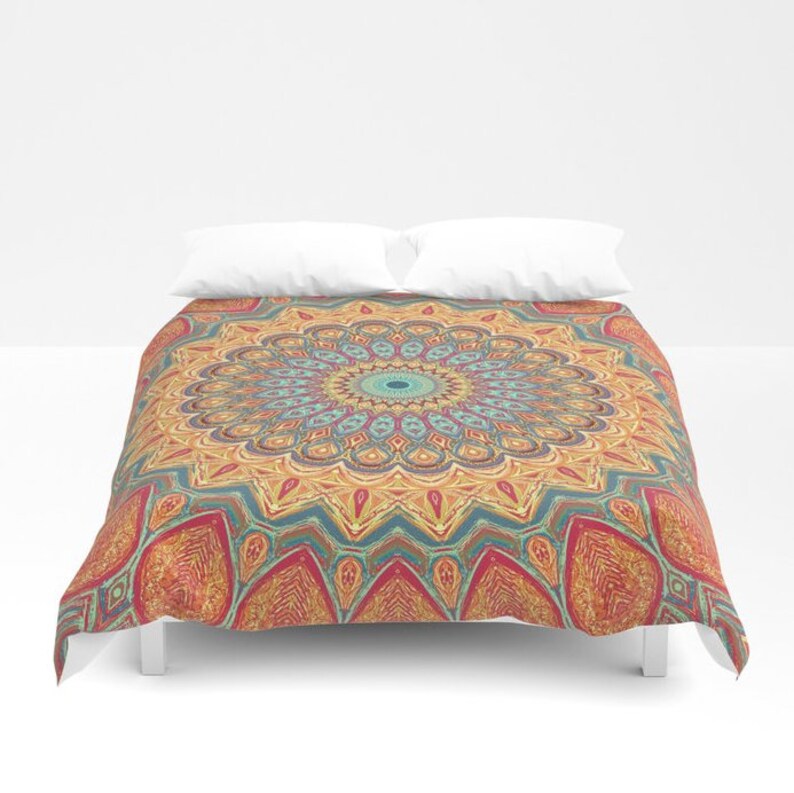 Duvet Cover Comforter Burnt Orange and Teal Bohemian Mandala Etsy