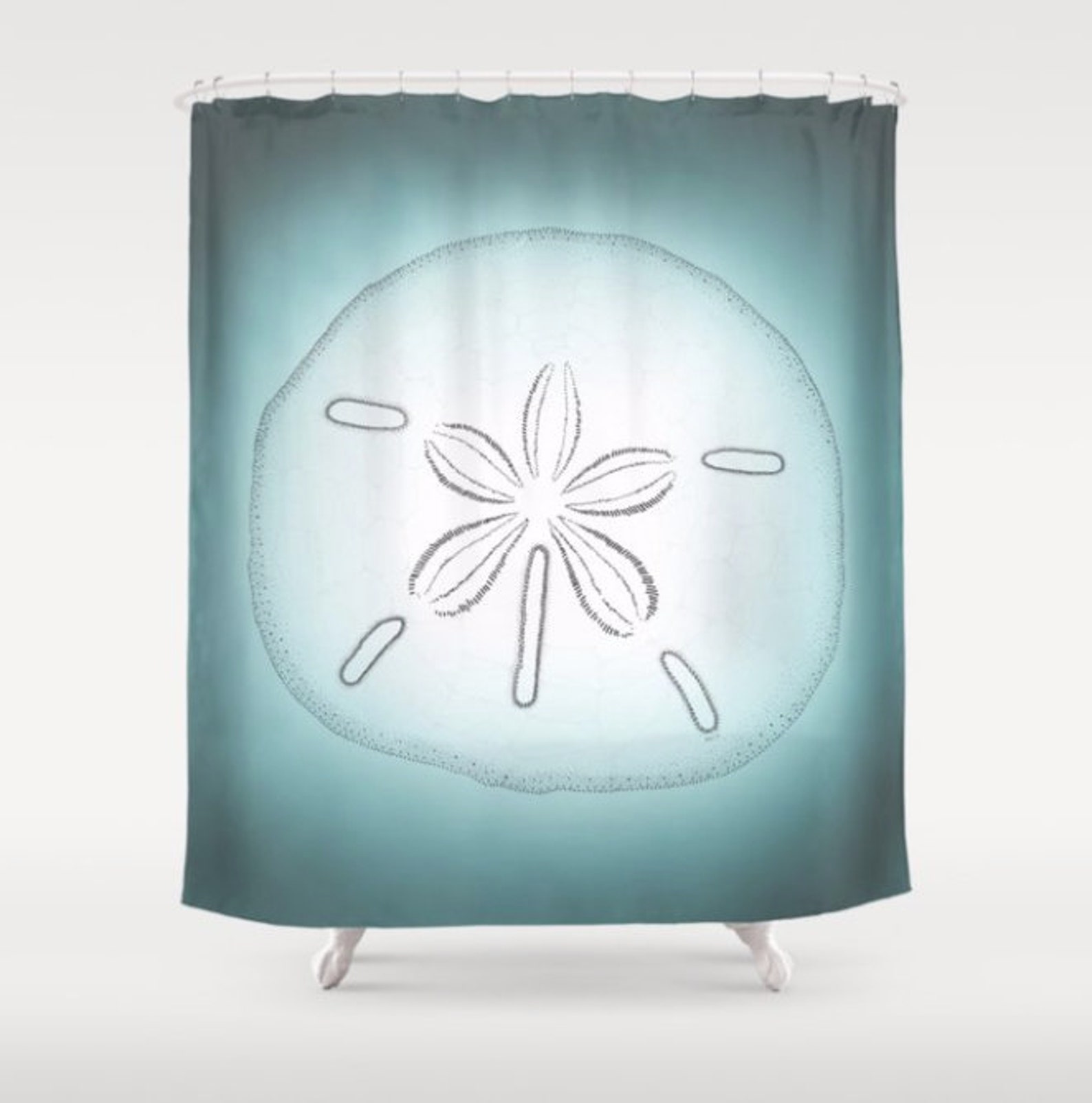 Pastel Teal Sand Dollar Shower Curtain Seaside Theme Bathroom Etsy