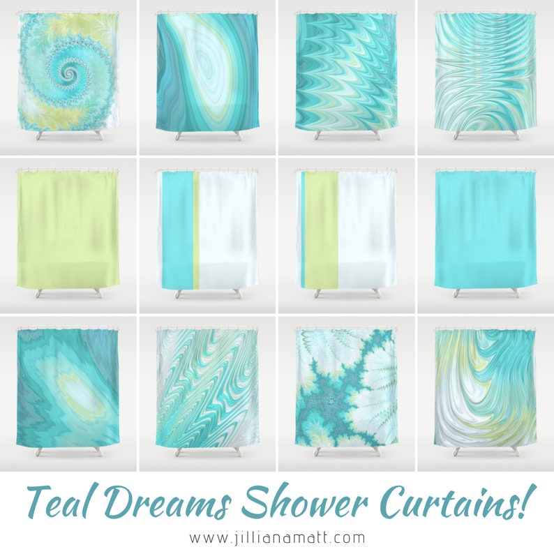 Shower Curtain Blue Teal Green Fabric Bathroom Curtain Etsy
