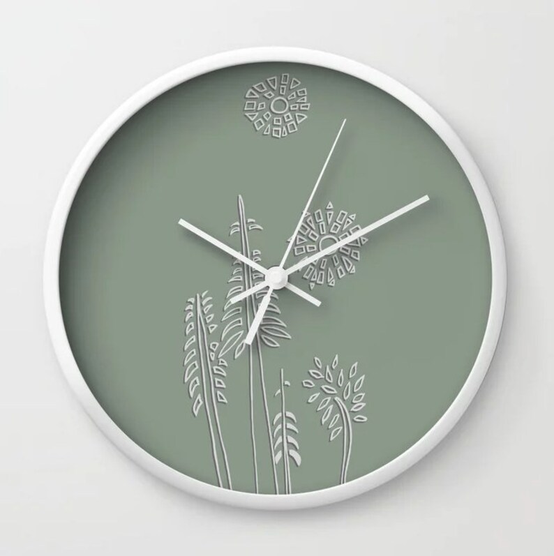 Tree Wall Clock Sage Green Nature Theme Trees Sun Moon Nature Lover Naturalists Clock Environmental 3 Frame Options image 9