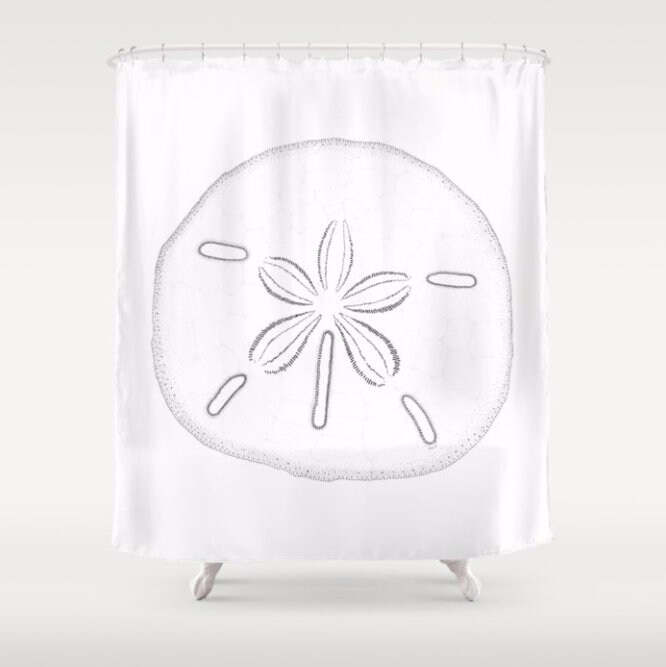 Pastel Teal Sand Dollar Shower Curtain Seaside Theme Bathroom Etsy