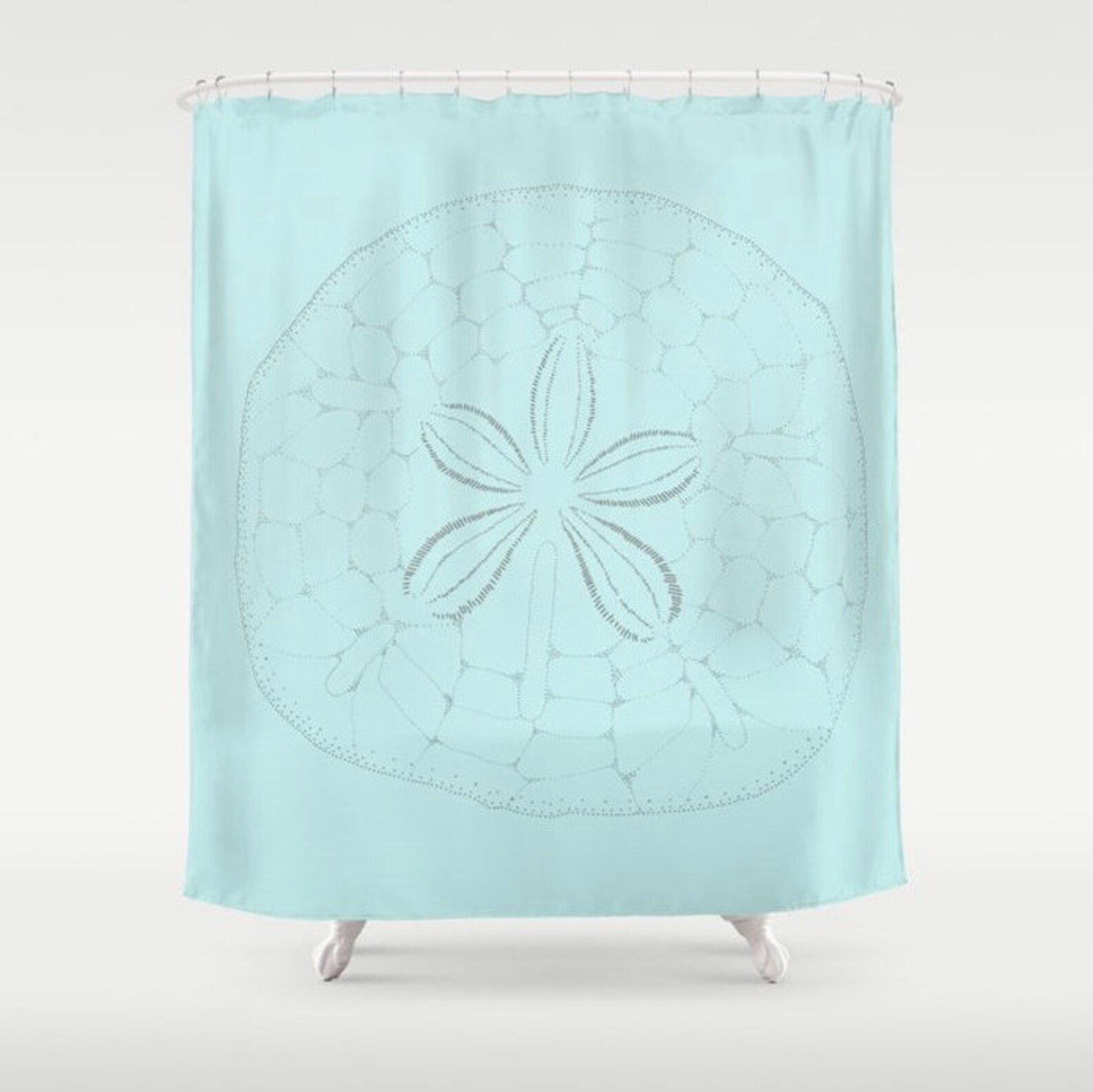 Pastel Teal Sand Dollar Shower Curtain Seaside Theme Bathroom Etsy