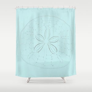 Pastel Teal Sand Dollar Shower Curtain Seaside Theme Bathroom Decor Beachcomber Shell Collector Fabric Bath Curtain  71x74"