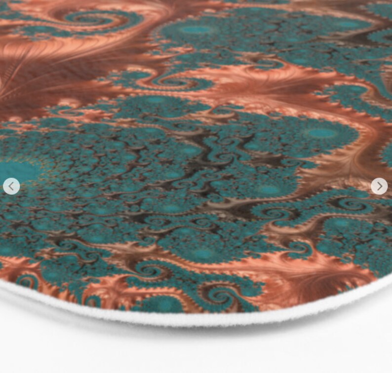 Teal Sacred Geometry Infinity Bathroom Decor,Soft Microfibre Memory Foam Floor Mat Green and Copper Fractal Bathmat