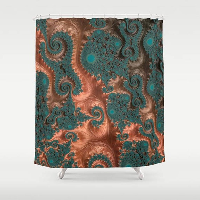 Teal Sacred Geometry Infinity Bathroom Decor,Soft Microfibre Memory Foam Floor Mat Green and Copper Fractal Bathmat