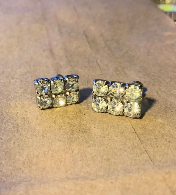 Vintage Clear Glass Crystal RECTANGLE Rhinestone Scre… - Gem