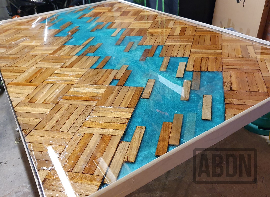 004 riversteps Parquet Floor and LED Resin Dining Table Etsy UK
