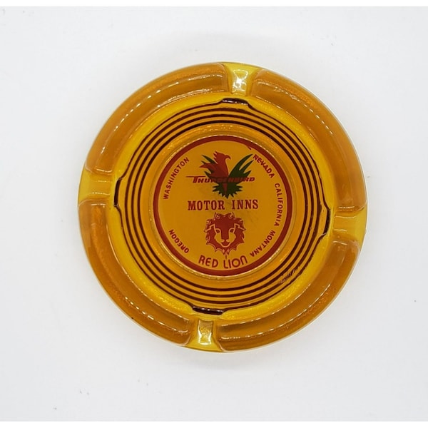 Vtg Thunderbird Motor Inns Red Lion Ashtray, Amber Glass, Motel Washington Oregon California Nevada Montana