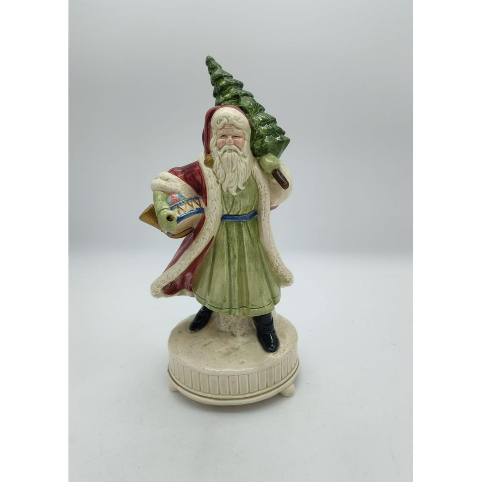 Santa Claus Figure Music Box Silent Night Otagiri Japan Hand
