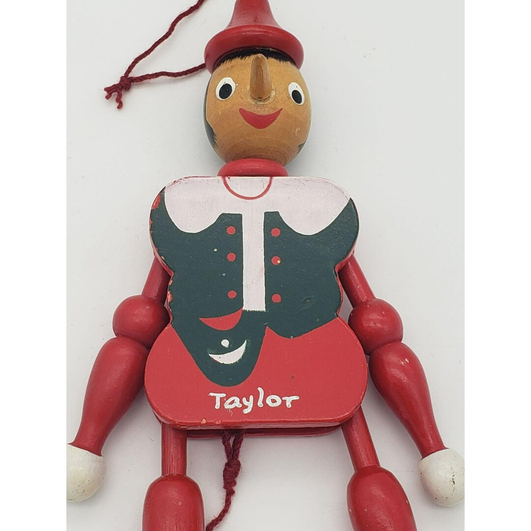Vintage Italian Wooden Pinocchio Ornament, Pull String, Puppet Doll 8 ...