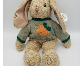 Vtg 1991 TY Curly Brown Bunny Rabbit Plush 16" NOS Carrots Green Sweater Tags