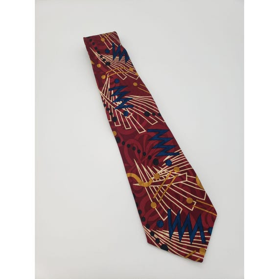 Vintage Albert Nipon Silk Tie, Handmade, Geometri… - image 1