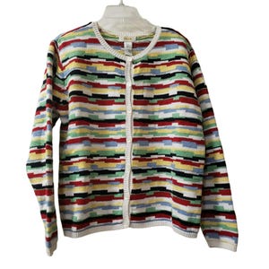 Vtg Talbots Color Block Stripe Sweater, Large, Button Front Cardigan, Long Sleeve