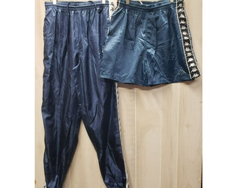 Vintage 90s Kappa Wind Pants and Nylon Shorts, Navy Blue & White, Medium