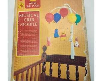Vintage Sears Walt Disney Winnie the Pooh Musical Spinning Crib Mobile Balloons