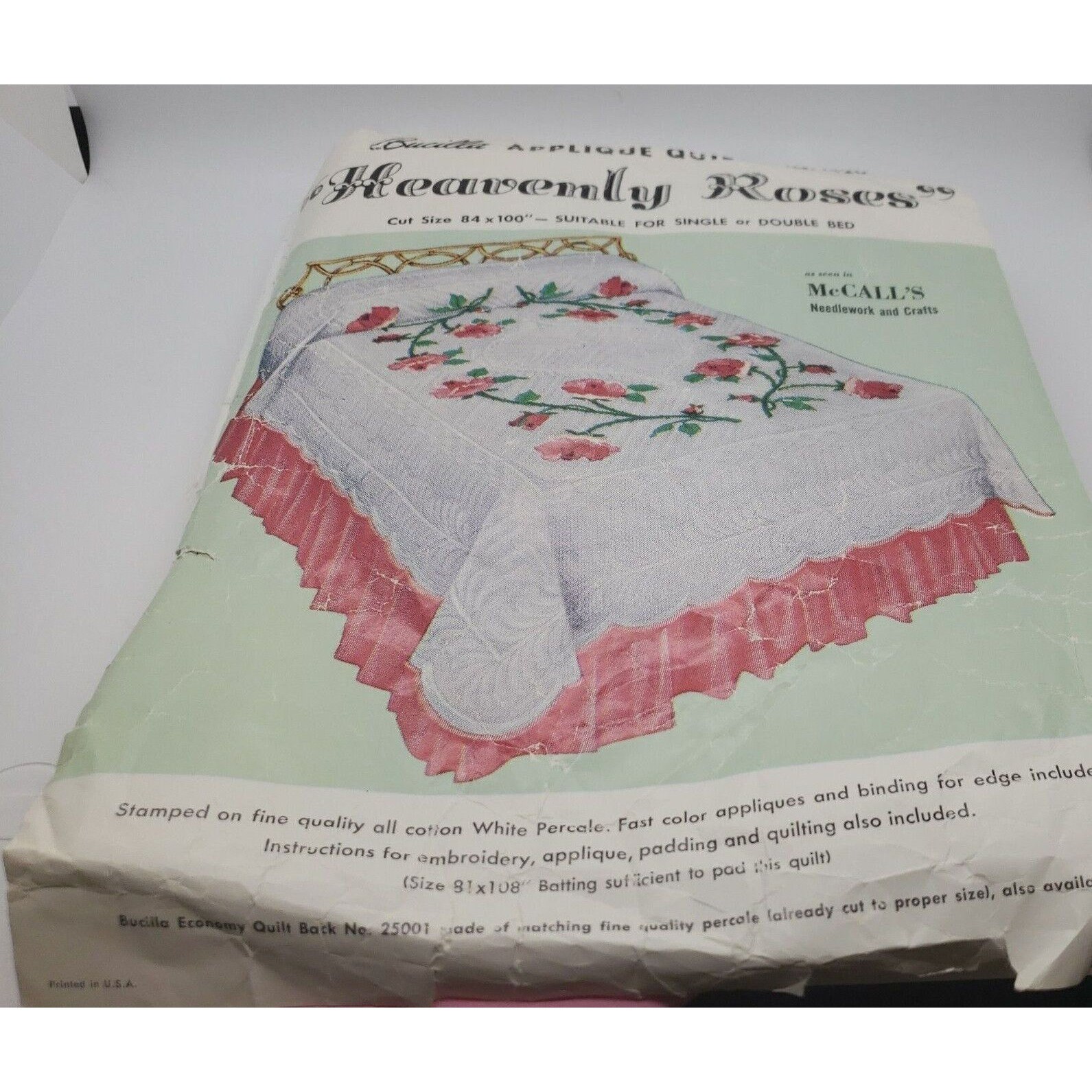 Vintage Bucilla Applique Quilt Kit 1320 HEAVENLY ROSES 84 X 100 Open