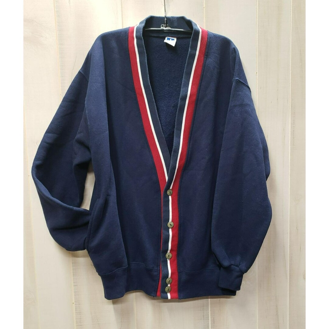 トップス 90s RUSSELL ATHLETIC sweatshirt cardigan Vintage Russell Athletic Sweatshirt Cardigan 90s XL Cotton Poly