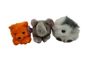 3 Vintage Puffkins Plush Toys: Mango Bear, Elly Elephant, Shaggs Dog (Swibco)