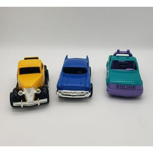 Vintage Plastic Car Set, 7 inches long,Yellow, Blue, & Teal Collectible Models