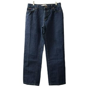 Vtg Tommy Hilfiger High Rise Jeans, Dark Blue Denim, Mom Tapered, Y2K, Sz 10,