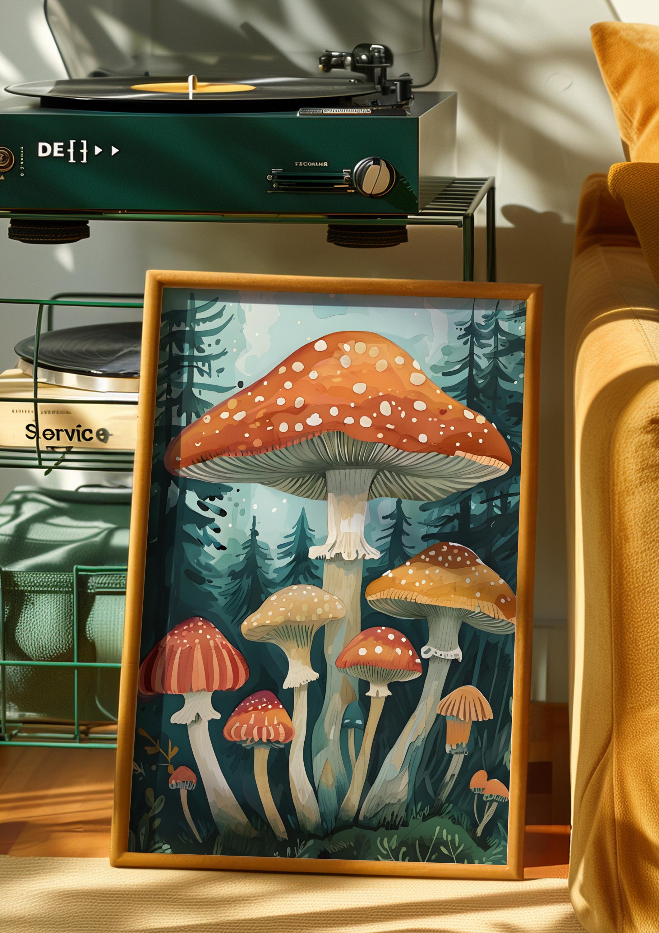 Forest Mushroom Art Print Set, Gouache Style Mushroom Wall Decor ...