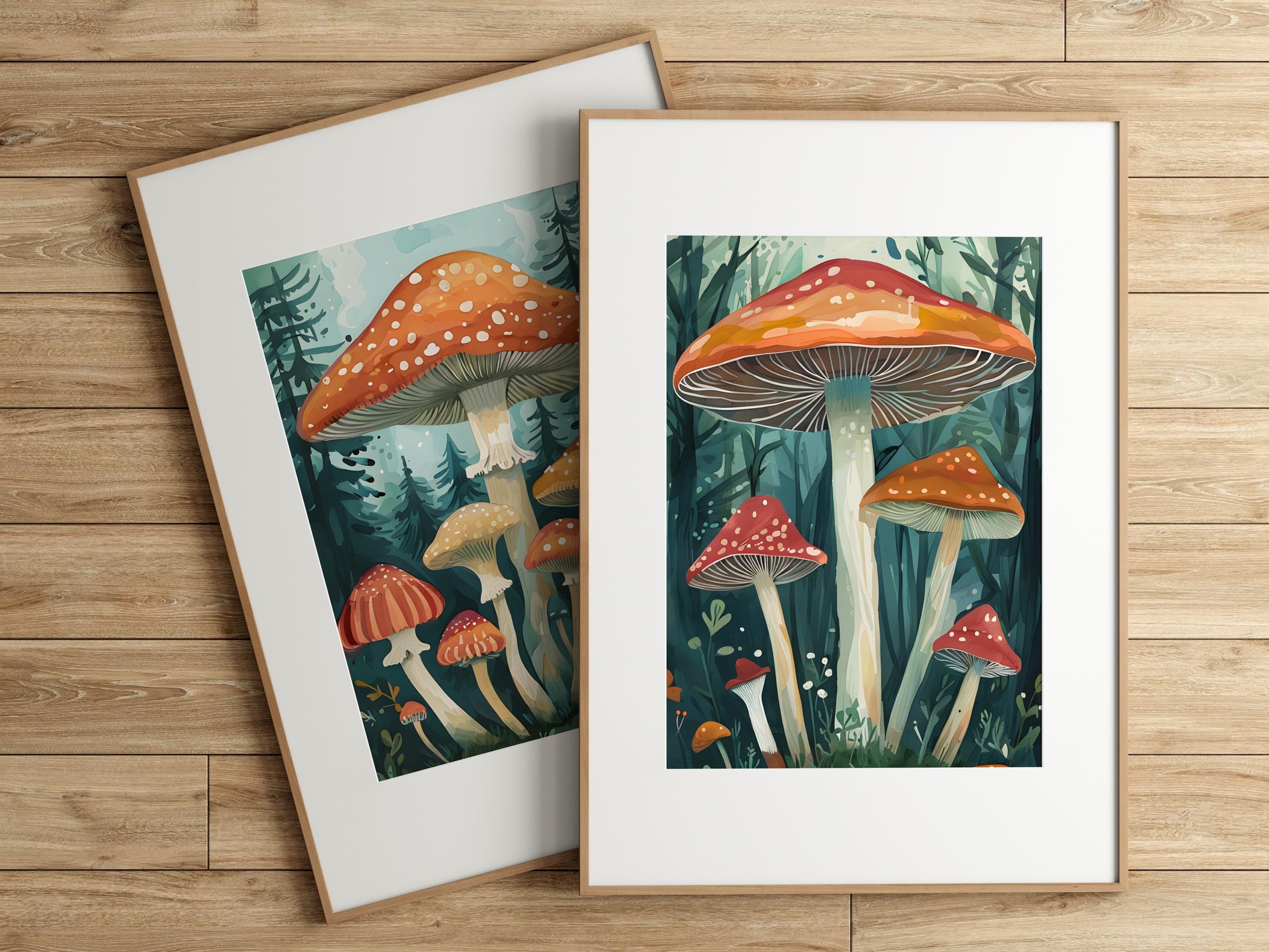 Forest Mushroom Art Print Set, Gouache Style Mushroom Wall Decor ...