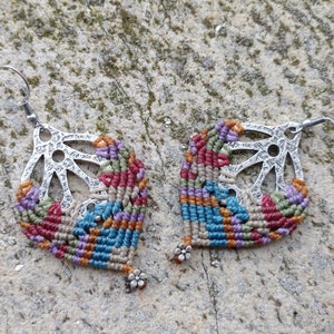 Multicolor macrame earrings, leaf earrings, long earrings, women&#39;s earrings, ethnic boho earrings, accessories, jewelry